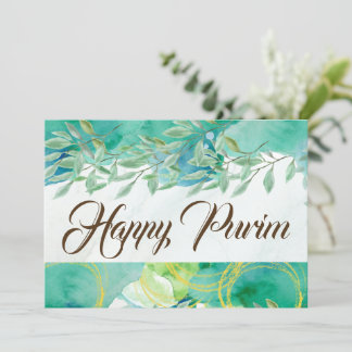 Happy Purim Flat Grußkarte Aquarellgrün Karte