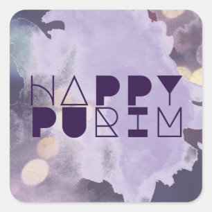 HAPPY PURIM in Lila Quadratischer Aufkleber