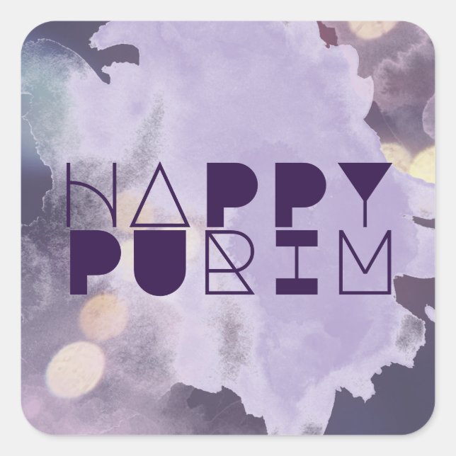 HAPPY PURIM in Lila Quadratischer Aufkleber (Vorderseite)