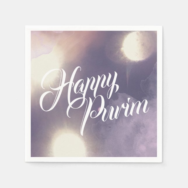 Happy Purim in Sparkle und Lila Serviette (Vorderseite)