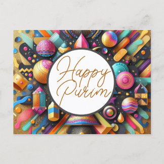 Happy Purim jüdisch wünscht Dekoration in mehrfarb Postkarte