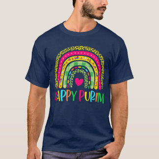 Happy Purim Leopard Print Rainbow Jewish Holiday T-Shirt