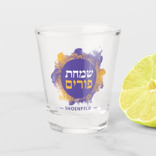 Happy Purim Lila Personalisiertes SHOT GLASS Schnapsglas