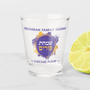 Happy Purim Lila Personalisiertes SHOT GLASS Schnapsglas