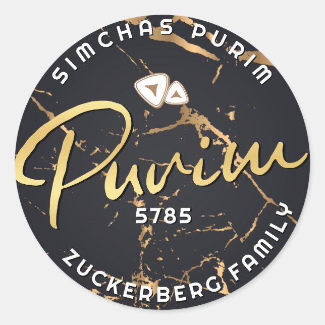 Happy Purim Marble Gold Mishloach Manos Classic R Runder Aufkleber (Vorderseite)