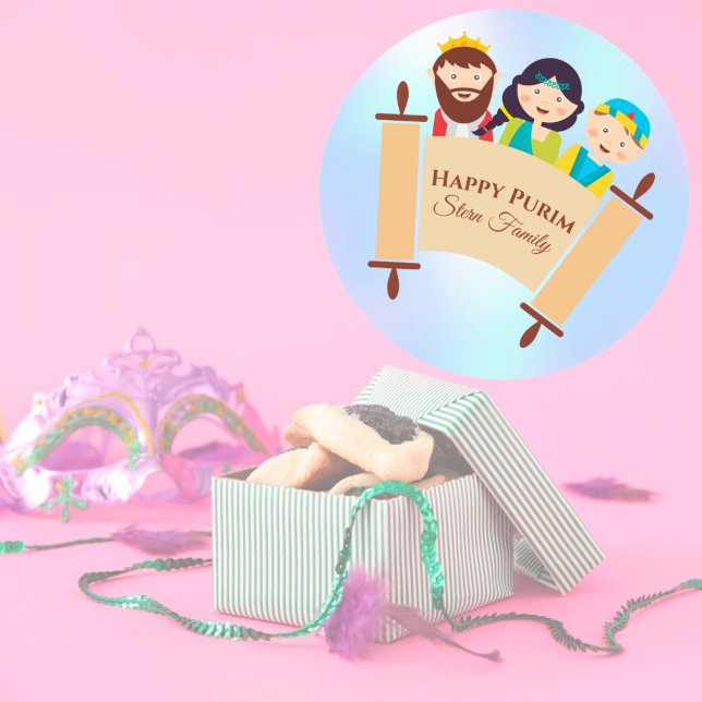 Happy Purim Megillah Kids Custom Runder Aufkleber (Von Creator hochgeladen)