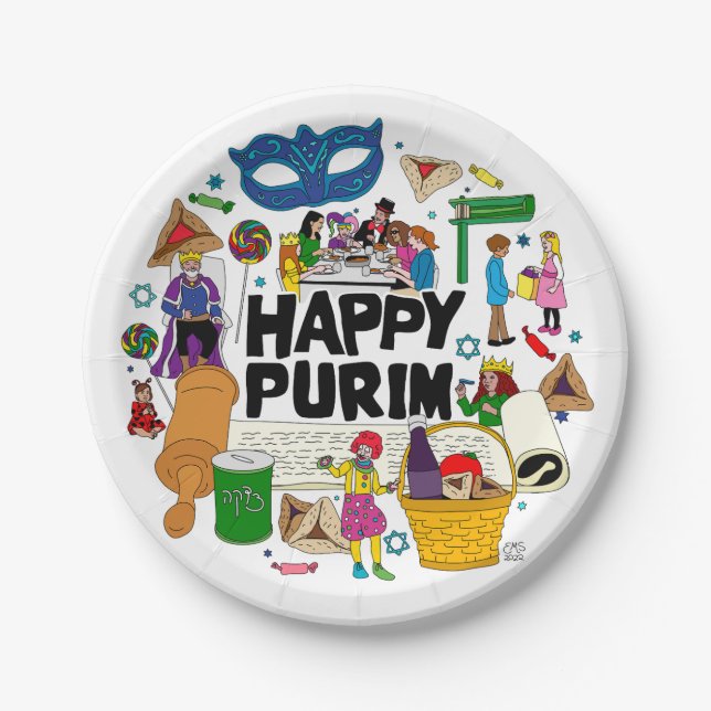 Happy Purim Paper Tellers Pappteller (Vorderseite)