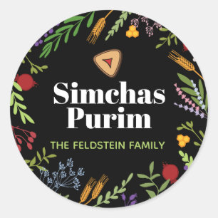  Happy Purim Personalisiert Round Aufkleber auf Bl
