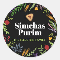 Happy Purim Personalisiert Round Aufkleber auf Bla
