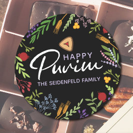Happy Purim Personalisiertes Blumenetikett auf Sch Runder Aufkleber