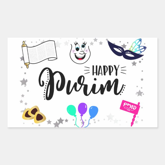Happy Purim Rechteckiger Aufkleber (Vorderseite)