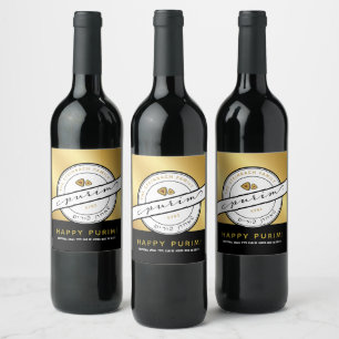 HAPPY PURIM Script Personalisiert Gold Wine Label Weinetikett