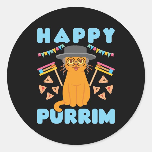 Happy Purrim Purim Cat Jüdischer Urlaub Runder Aufkleber (Vorderseite)