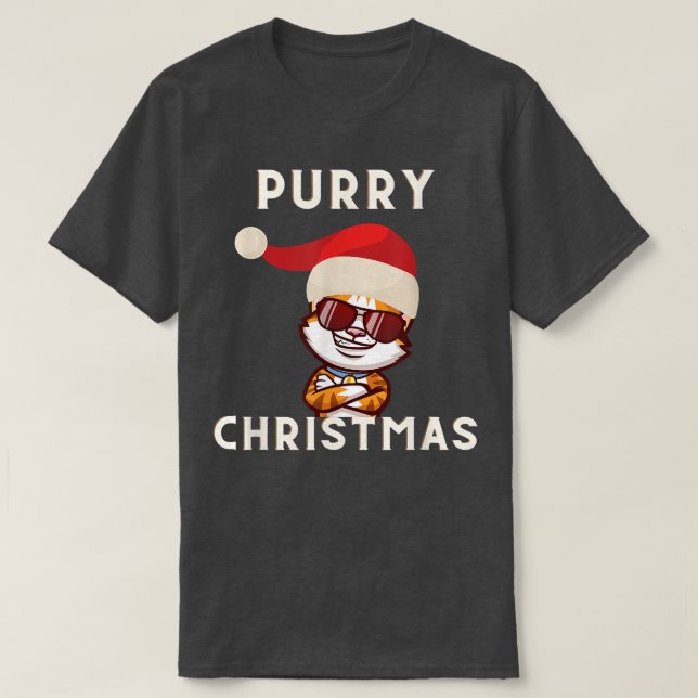 Happy Purry Cool Cat Merry Christmas Cat Lover Uni T-Shirt (Design vorne)