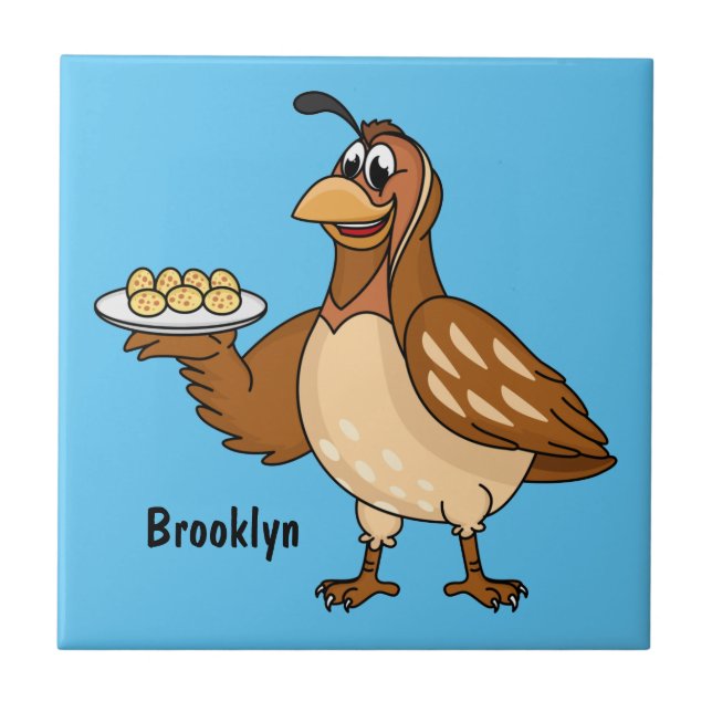 Happy quail mit Eiern Cartoon Fliese (Vorderseite)