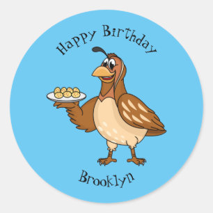 Happy quail mit Eiern Cartoon Runder Aufkleber