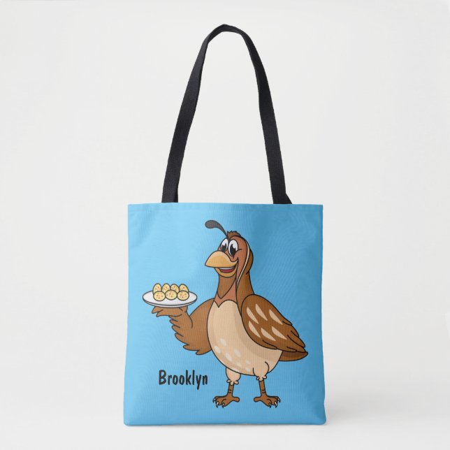 Happy quail mit Eiern Cartoon Tasche (Vorderseite)