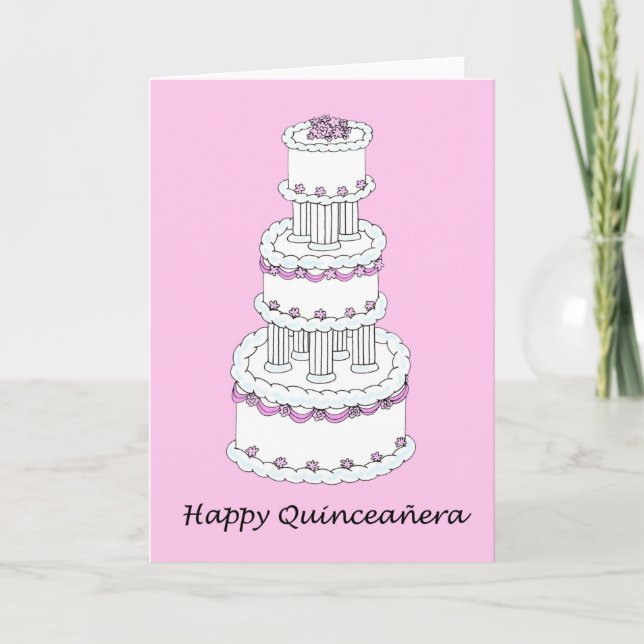 Happy Quinceanera Hübsch Pink und White Three Tier Karte (Vorderseite)
