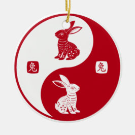 Happy Rabbit Chinesisch Neujahr 2023 Yin Yang Taic Keramik Ornament