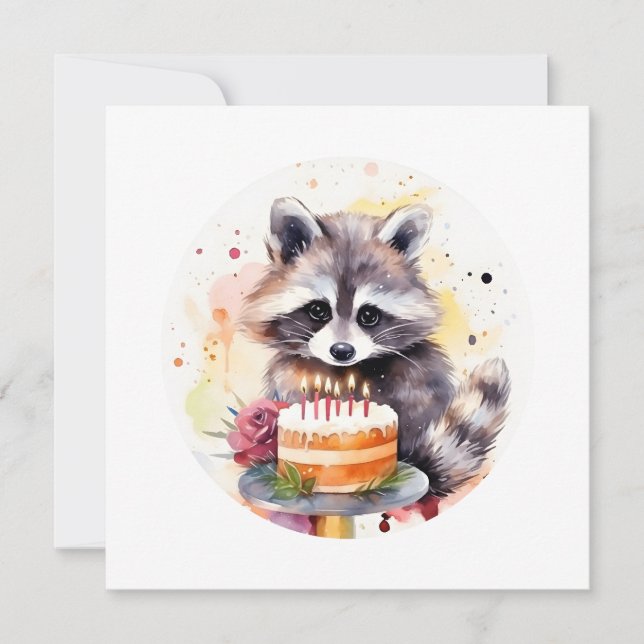 Happy Raccoon mit Geburtstagskuchen (Vorderseite)