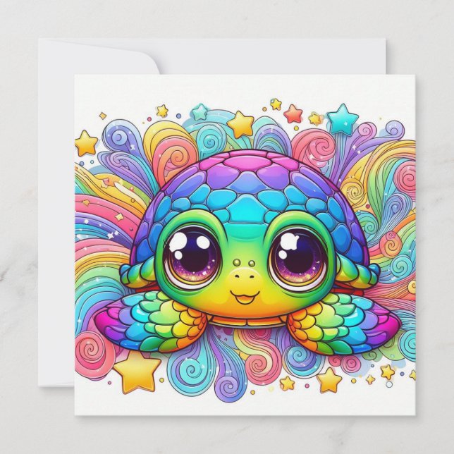 Happy rainbow turtle card einladung (Vorderseite)