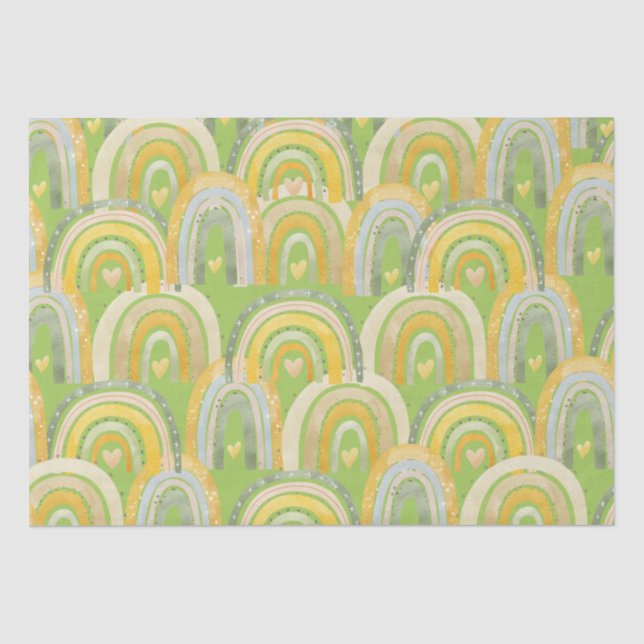 Happy Rainbows Hearts Gelbes Grünbuch Seidenpapier (Vorderseite)