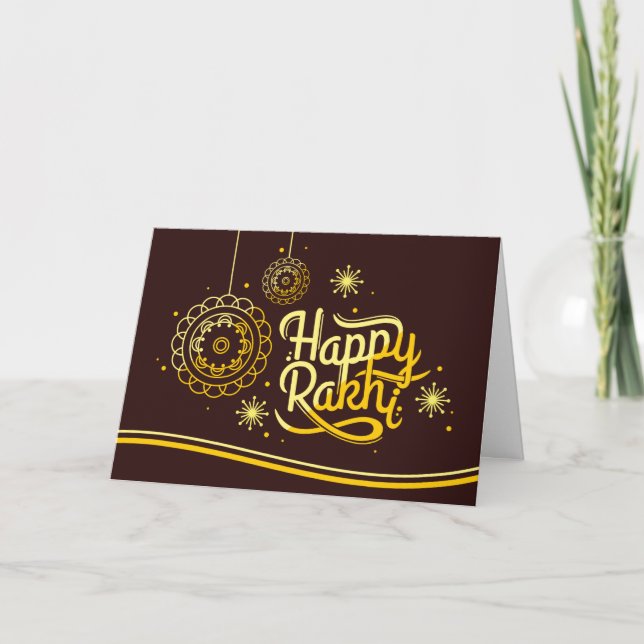 Happy Rakhi, Raksha Bandhan, braun, Gold Karte (Vorderseite)