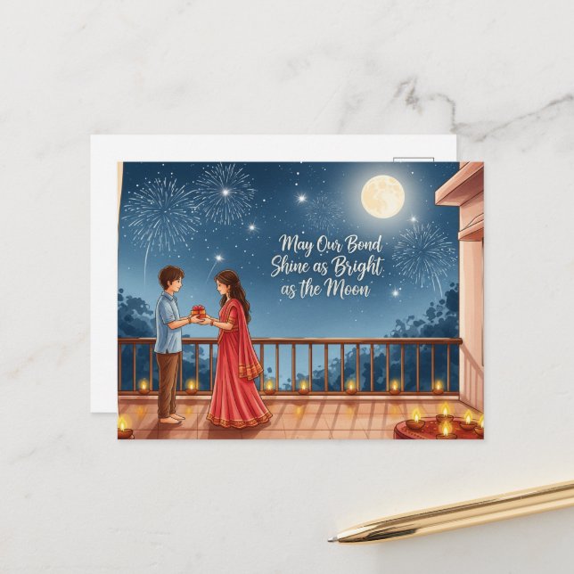 Happy Rakhi, Raksha Bandhan Postkarte (Vorderseite/Rückseite Beispiel)
