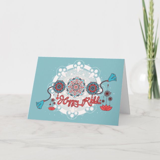Happy Rakhi, Raksha Bandhan, staubblau Karte (Vorderseite)