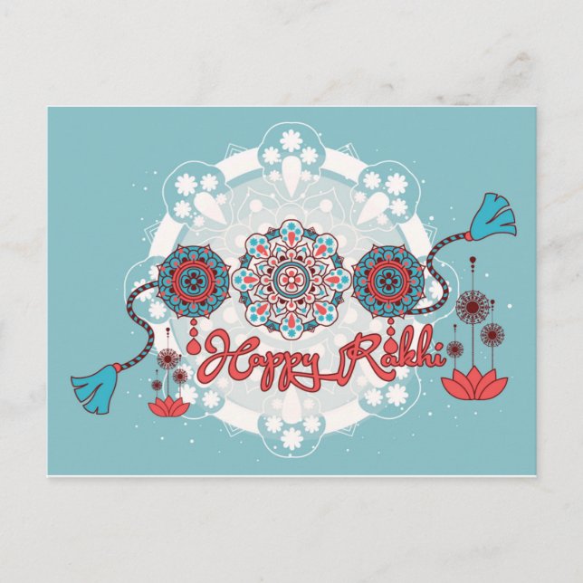 Happy Rakhi, Raksha Bandhan, staubblau Postkarte (Vorderseite)