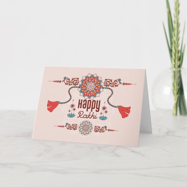 Happy Rakhi, Raksha Bandhan, staubige rosa, rote F Karte (Vorderseite)
