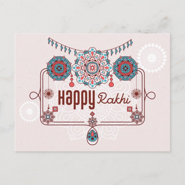 Happy Rakhi, Raksha Bandhan, staubrosa, aquamarin Postkarte (Vorderseite)