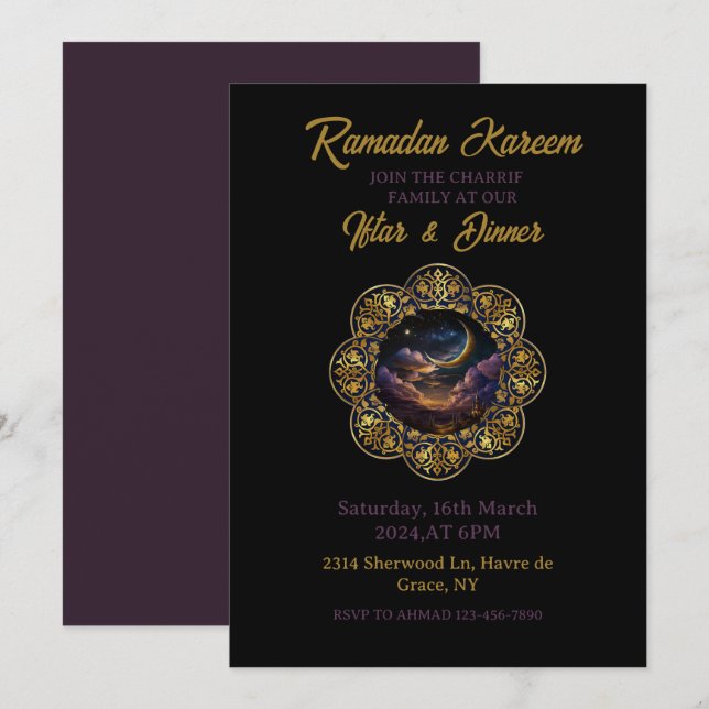Happy Ramadan Kareem 2025 Iftar Dinner Party Einladung (Vorne/Hinten)