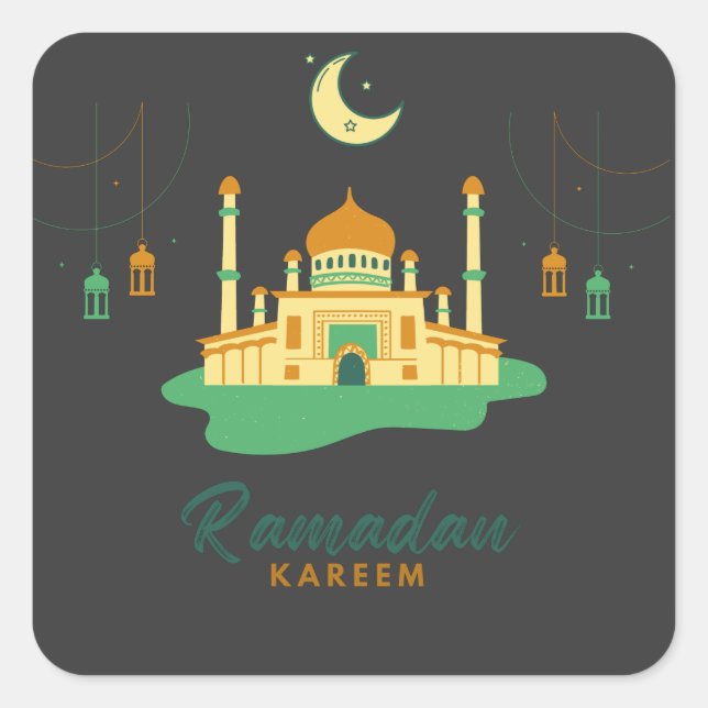 Happy Ramadan Kareem und Eid Mubarak 2022 Quadratischer Aufkleber (Vorderseite)