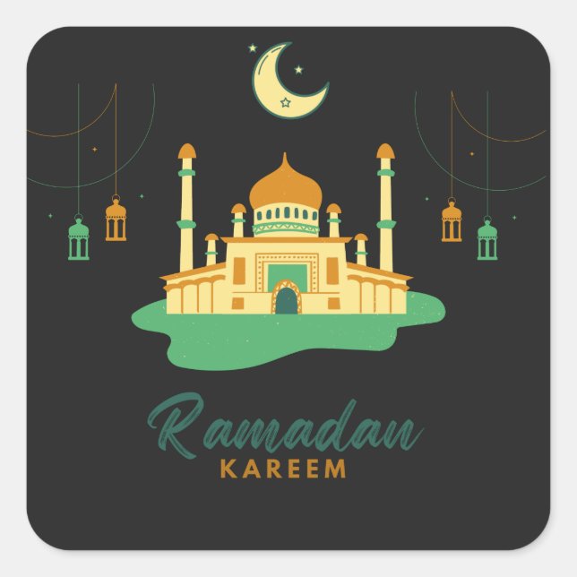 Happy Ramadan Kareem und Eid Mubarak 2022 Quadratischer Aufkleber (Vorderseite)