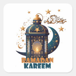 Happy Ramadan Kareem und Eid Mubarak 2024 Quadratischer Aufkleber