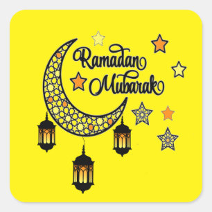 Happy Ramadan Kareem und Eid Mubarak 2024 Quadratischer Aufkleber
