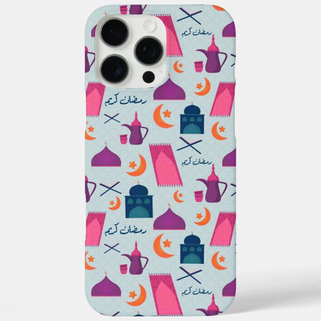 Happy Ramadan Pattern iPhone 16 Pro Max Hülle (Rückseite)