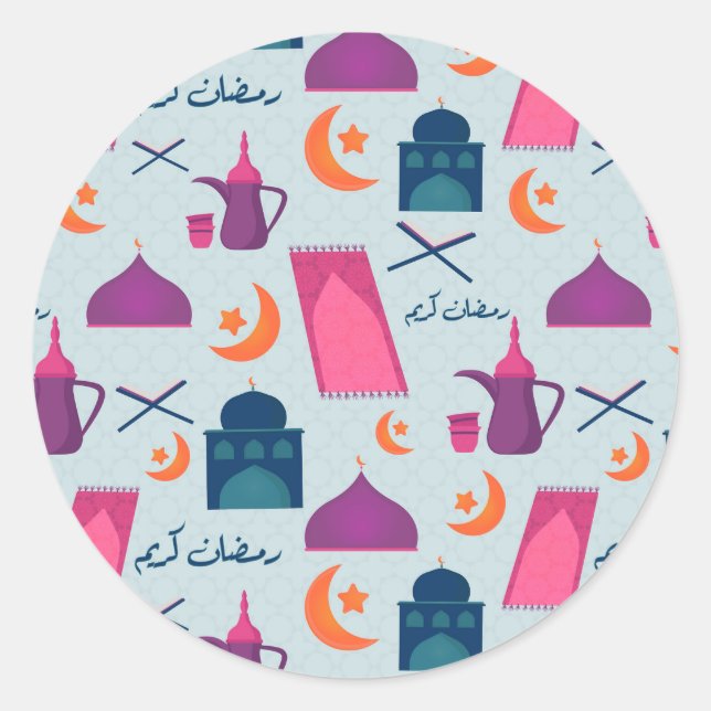 Happy Ramadan Pattern Runder Aufkleber (Vorderseite)