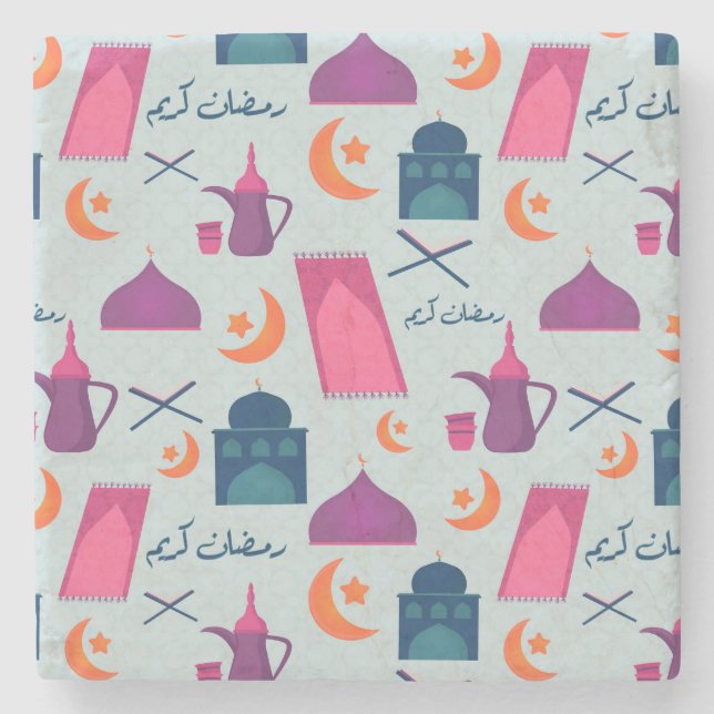 Happy Ramadan Pattern Steinuntersetzer (Vorderseite)