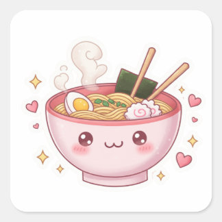 Happy Ramen – Cute & Tasty Vibes! Quadratischer Aufkleber