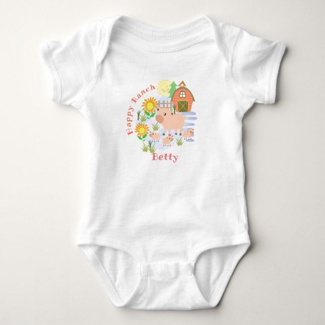 Happy Ranch Pig. Personalisiert. Baby Bodysuit Strampler (Vorderseite)