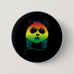 Happy Rasta gefärbter Panda Bär Gesicht mit Sonnen Button