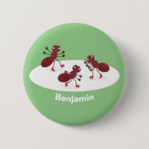 Happy Red Amants Eis Skaten Cartoon Button
