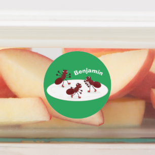 Happy Red Amants Eis Skaten Cartoon Etiketten