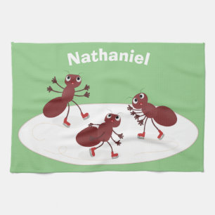 Happy Red Amants Eis Skaten Cartoon Geschirrtuch
