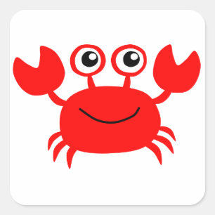 Happy Red Cartoon Crab Quadratischer Aufkleber