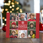Happy Red - modern 8 Foto Collage Feiertagspostkarte<br><div class="desc">Verwenden Sie 8 quadratische Bilder um ein einzigartiges und trendiges Weihnachtsmemento zu machen. Wenn Sie etwas bewegen möchten,  klicken Sie auf die Schaltfläche Anpassen,  um Änderungen vorzunehmen.</div>