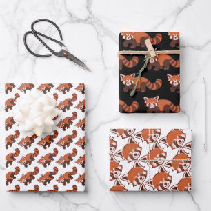 Happy Red Panda Wrapping Paper 3 Sheet Set Geschenkpapier Set