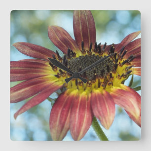 Happy Red Sunflower Wall Clock Quadratische Wanduhr
